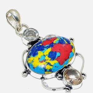 MOSAIC TURQUOISE AND MORGANITE PENDANT.